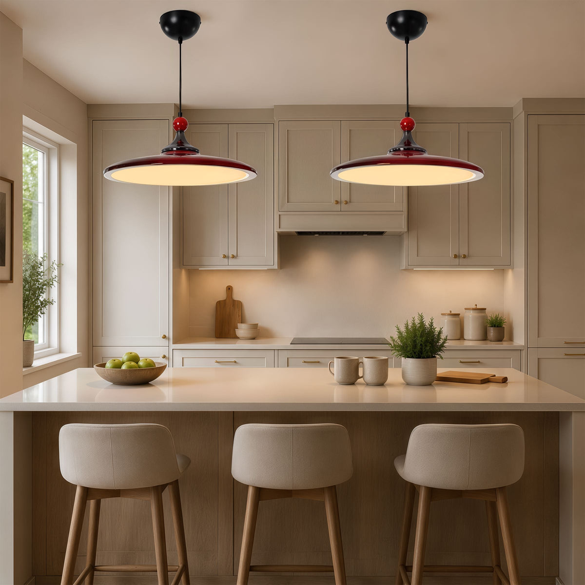 Red Iron Pendant Light | Colour-Changing E27 Ceiling Lamp
