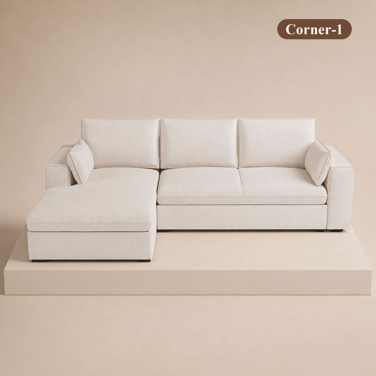 Cottonfy Creamy Tofu Block Pullout Sofa Bed with Storage