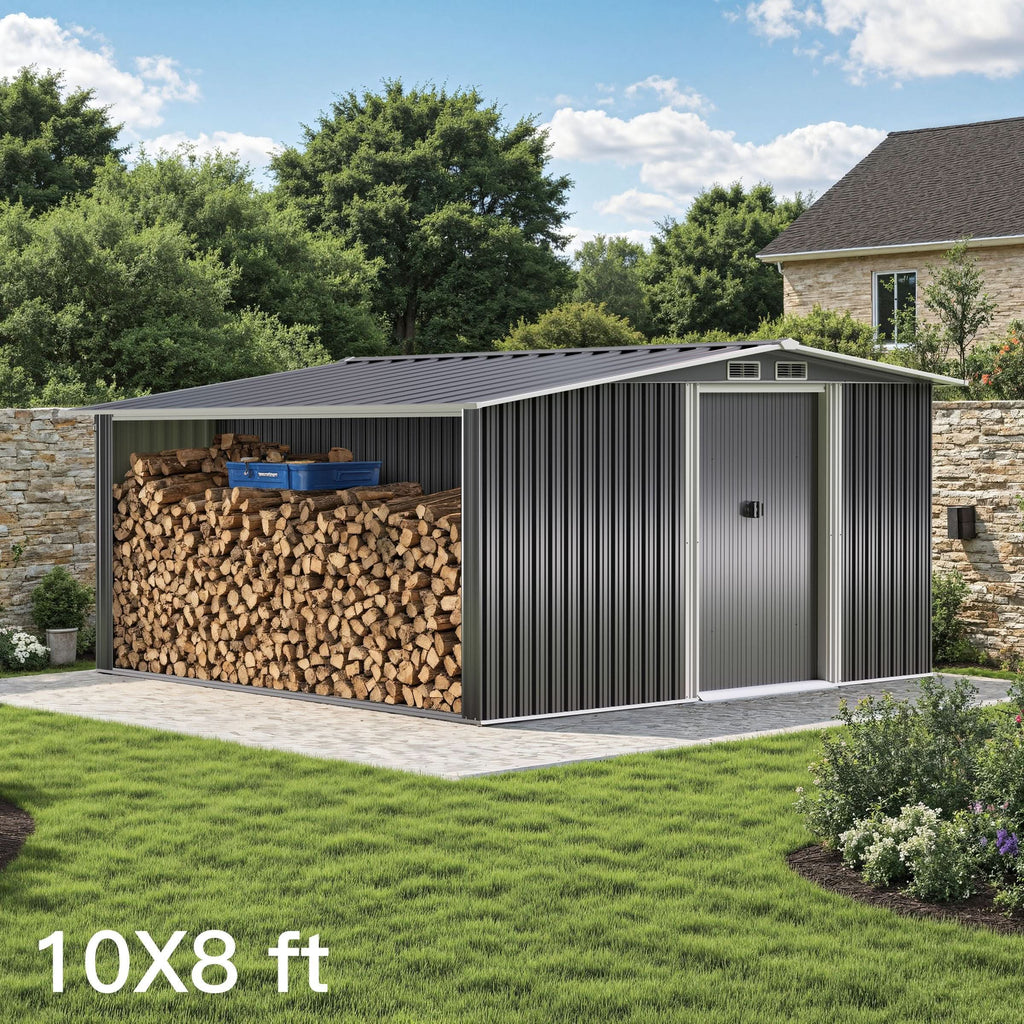 4×8/ 6×8 / 8×8/ 10×8ft Steel Garden Storage Bike Shed with Gable Roof Top Air Circulation Design