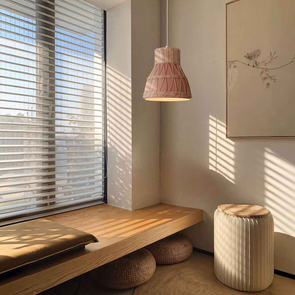Lightsin Modern Rattan Pendant Light Available in Grey, Pink, and White