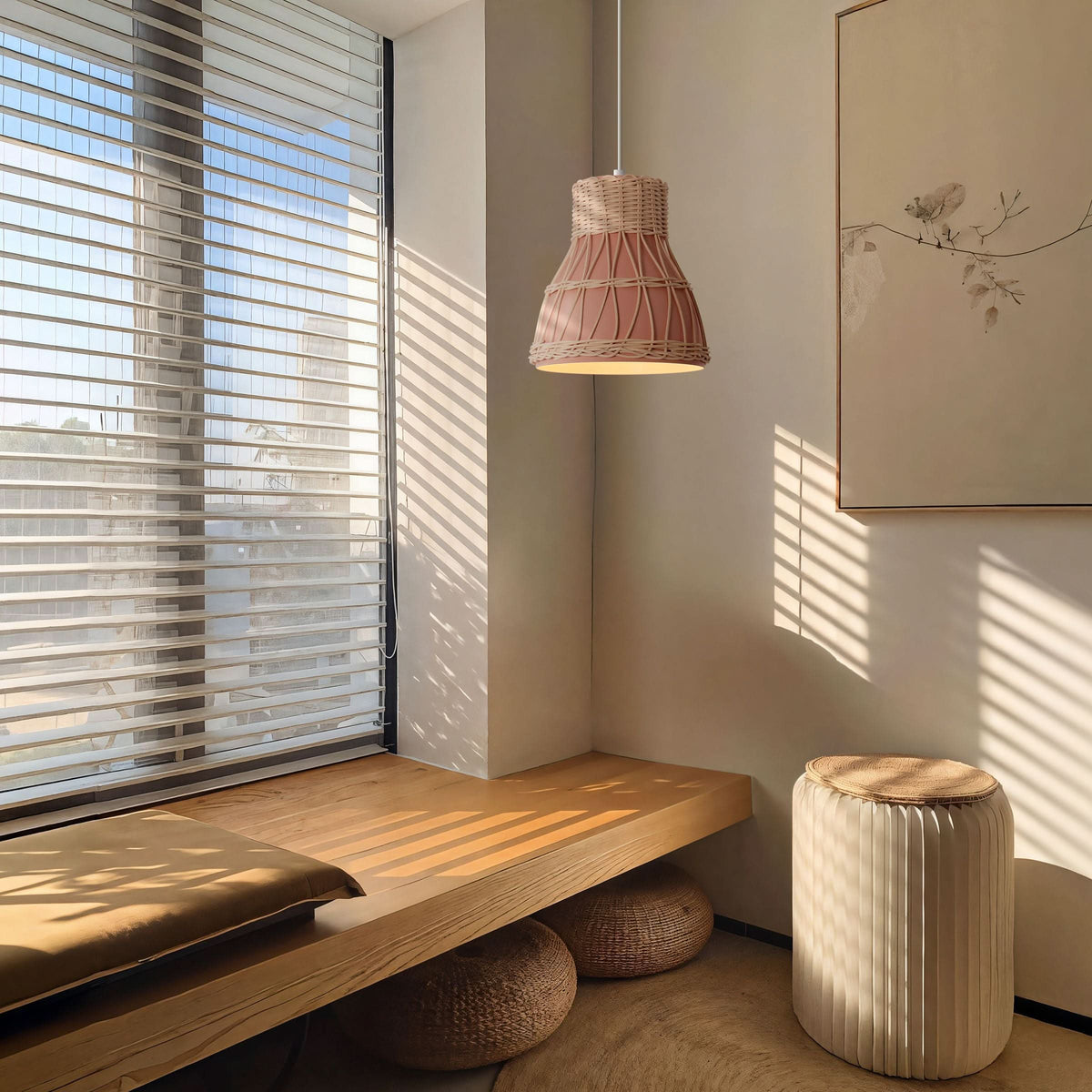 Lightsin Modern Rattan Pendant Light Available in Grey, Pink, and White