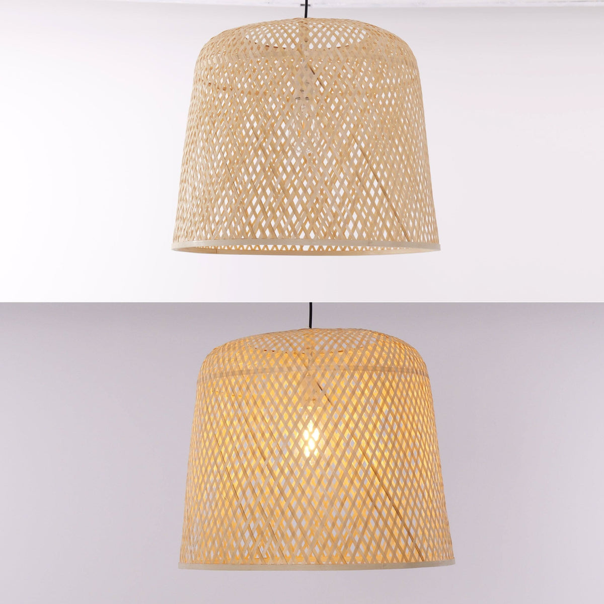 Lightsin Cella-Bamboo Pendant Light – Handwoven Cylindrical Ceiling Light with Cross-Weave Shade for Kitchen, Bedroom & Living Room