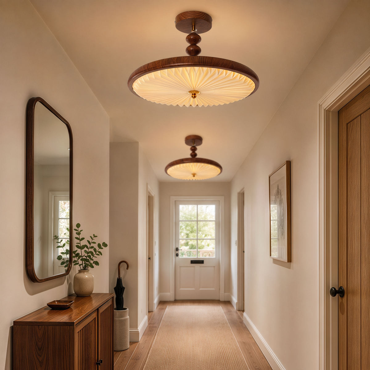 Walnut Pleated Ceiling Light | LED Flush Mount