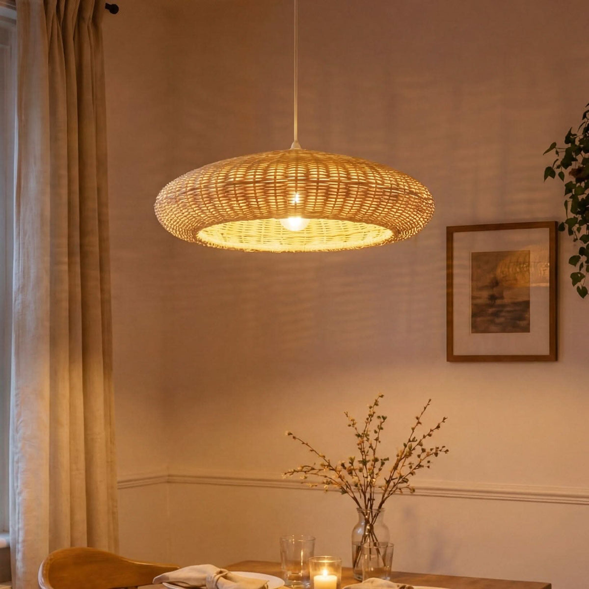 Lightsin Japanese Shell-Inspired Rattan Pendant Light Natural Serenity