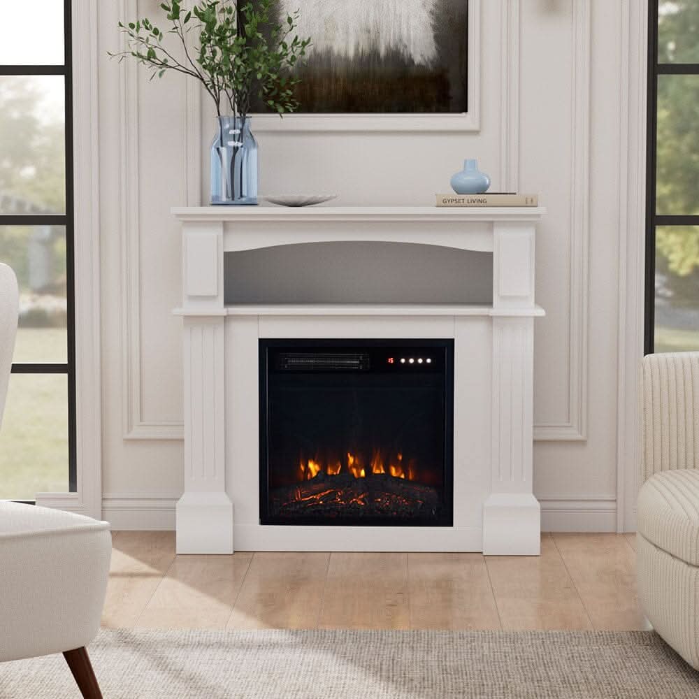 Wood Grain Fireplace Cabinet with 18inch Electric Fire | Touchscreen-enabled & remote-controlled