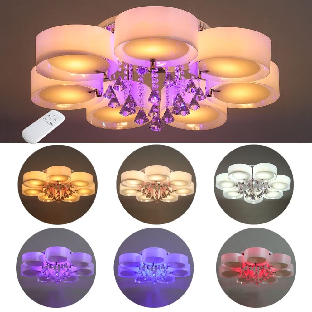 Ceiling Light Semi-Flush Mount, Cylindrical Acrylic Lampshades, Crystal Drops