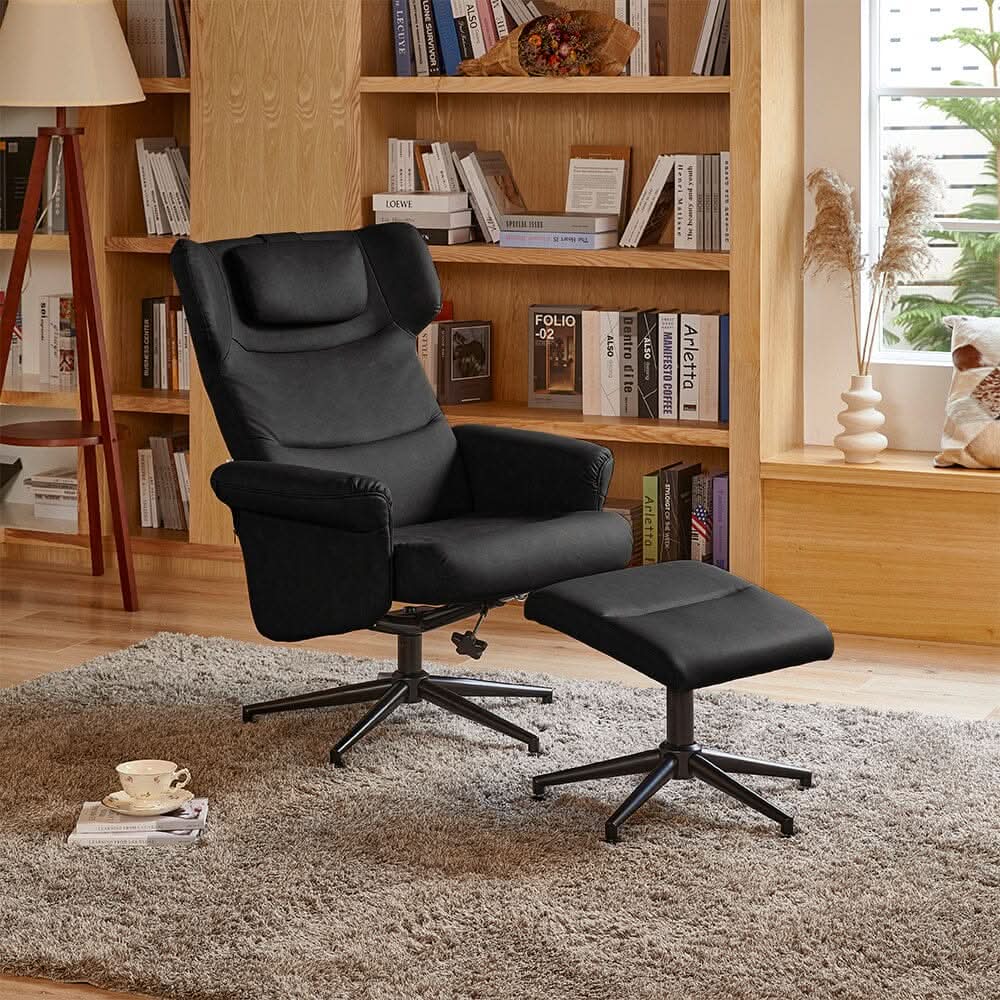 Black/Grey/Brown Faux Leather Swivel?Armchair with Footstool