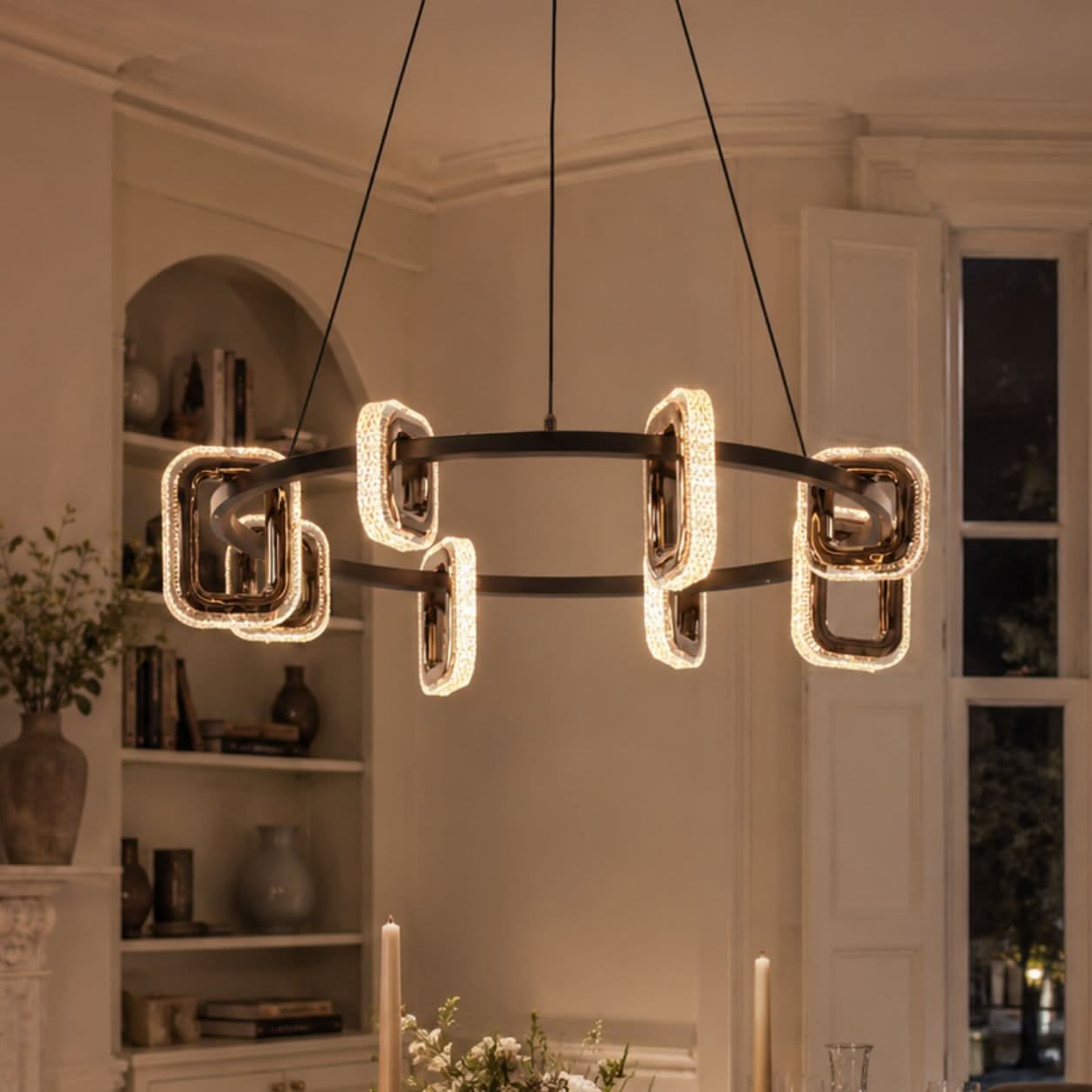 Lightsin Gold Geometric LED Pendant Light with Acrylic Accents Modern Crystal Chandelier