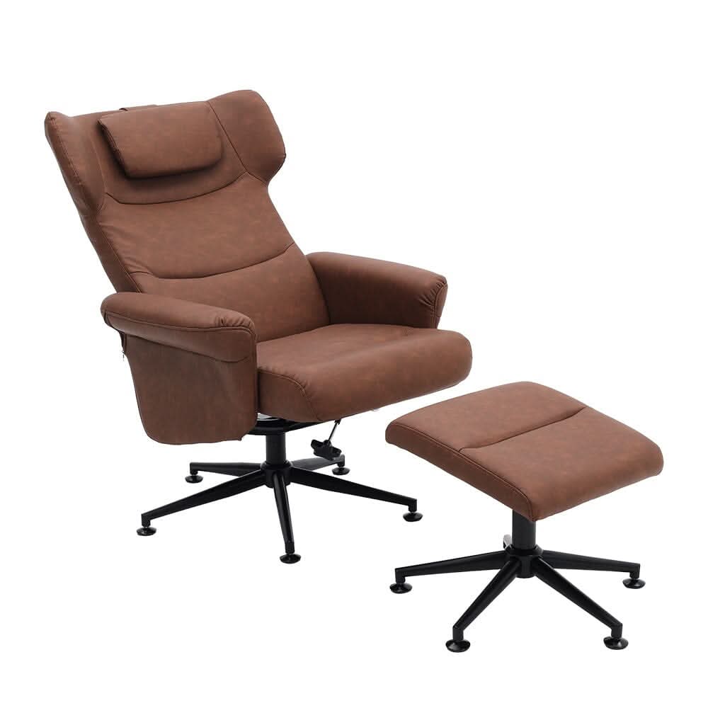 Black/Grey/Brown Faux Leather Swivel?Armchair with Footstool