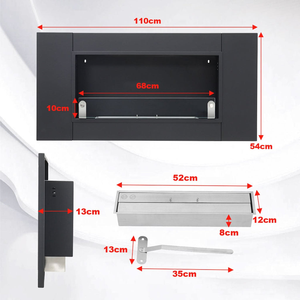 43 Inch Black Wall Mount Bio Ethanol Fireplaces Wall Fireplace Black Surface Clean Burning