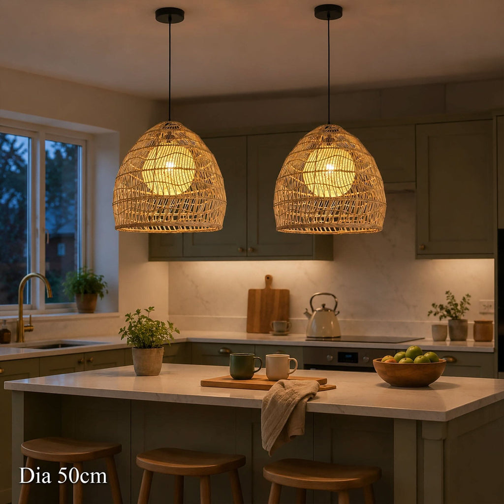 Cella-Lightsin Natural Rattan Pendant Light with Optional Woven Inner Sphere