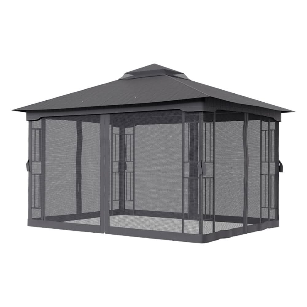 13ft Outdoor Pergola Premium Iron with Sheer Charcoal Gray Screens