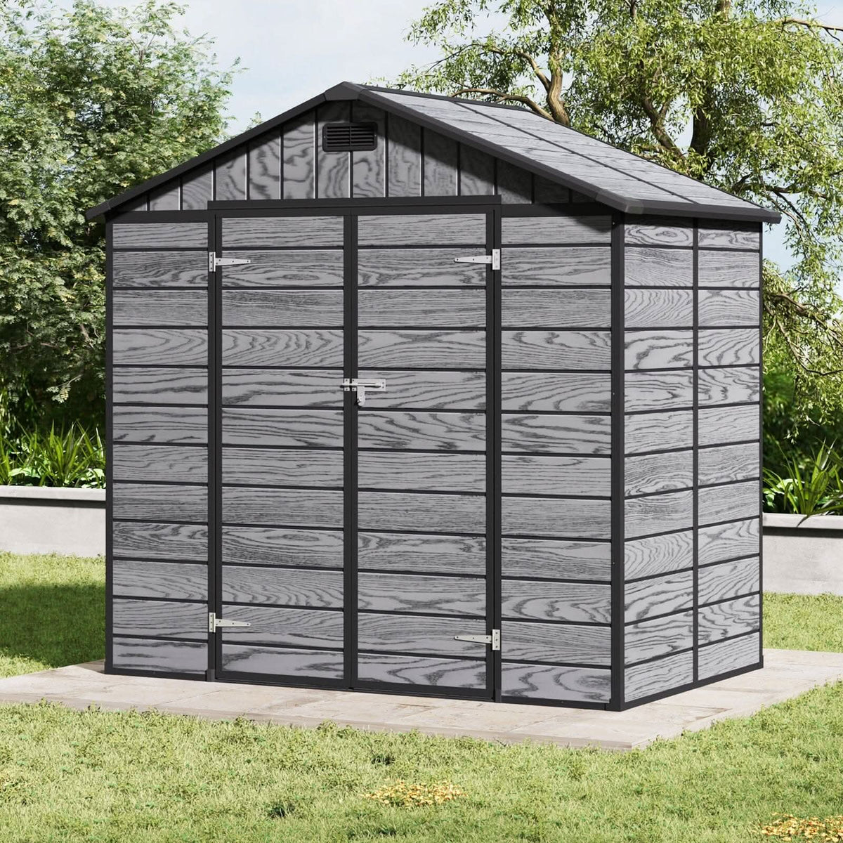 8x4/6x6ft PP Outdoor Apex/Flat Roof Garden Storage Shed with Window and Vent