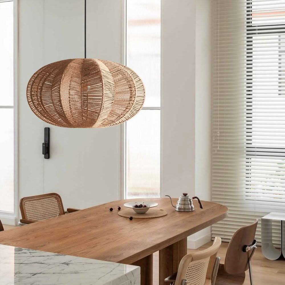 Lightsin Natural Handwoven Hemp Rope Oval Kitchen Pendant Lighting