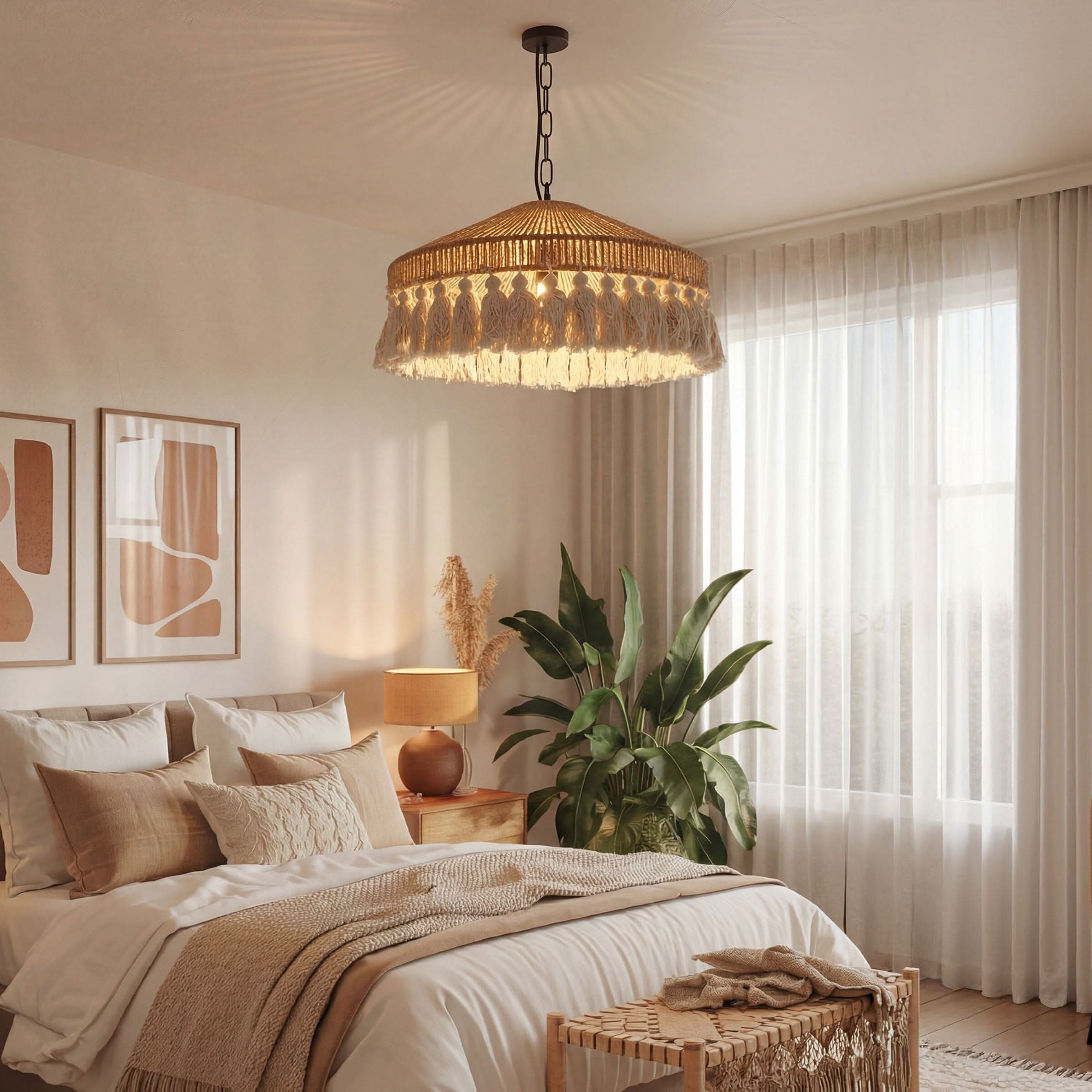 Lightsin Boho Handcrafted Woven Pendant Light with Tassels for Dining Room & Living Room
