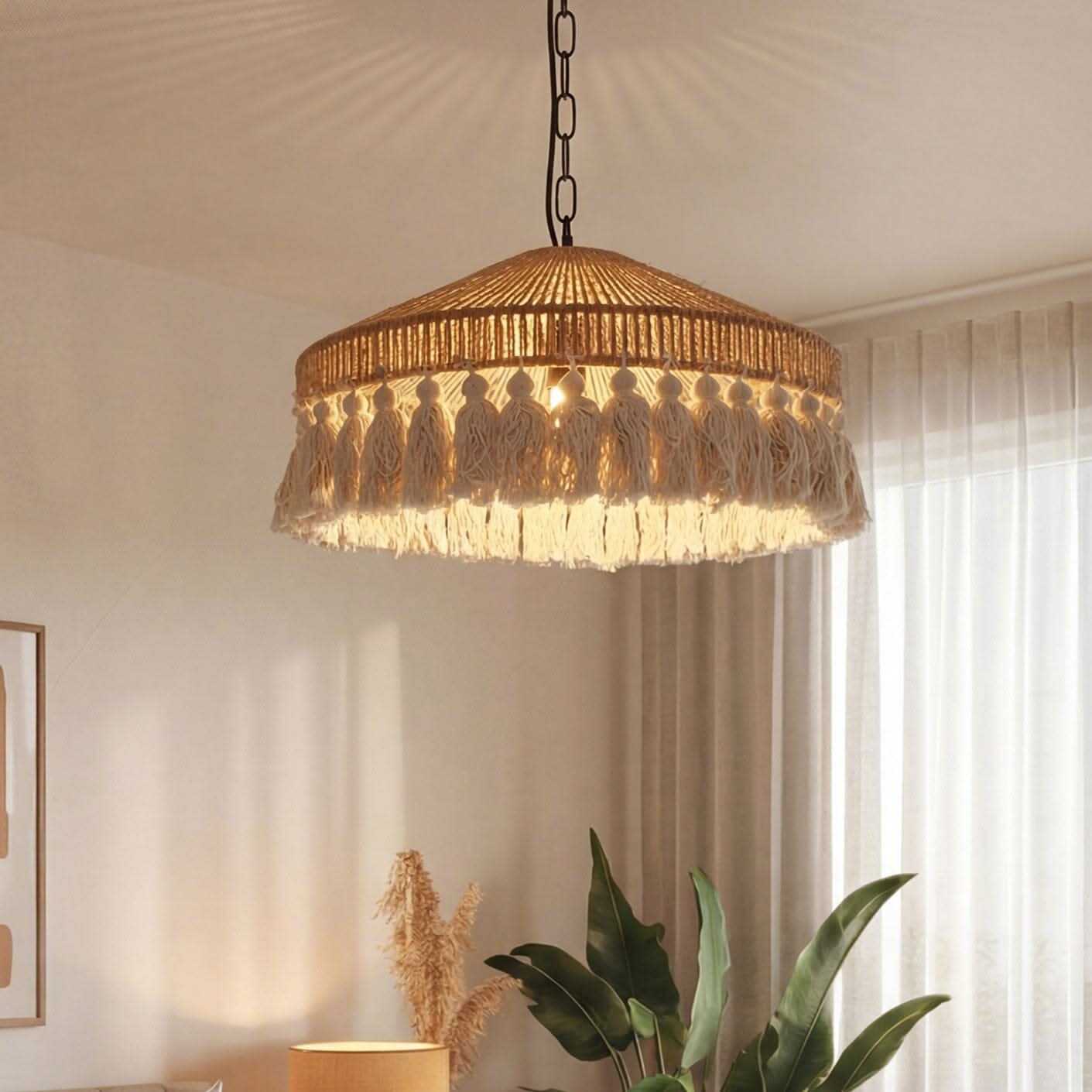 Lightsin Boho Handcrafted Woven Pendant Light with Tassels for Dining Room & Living Room