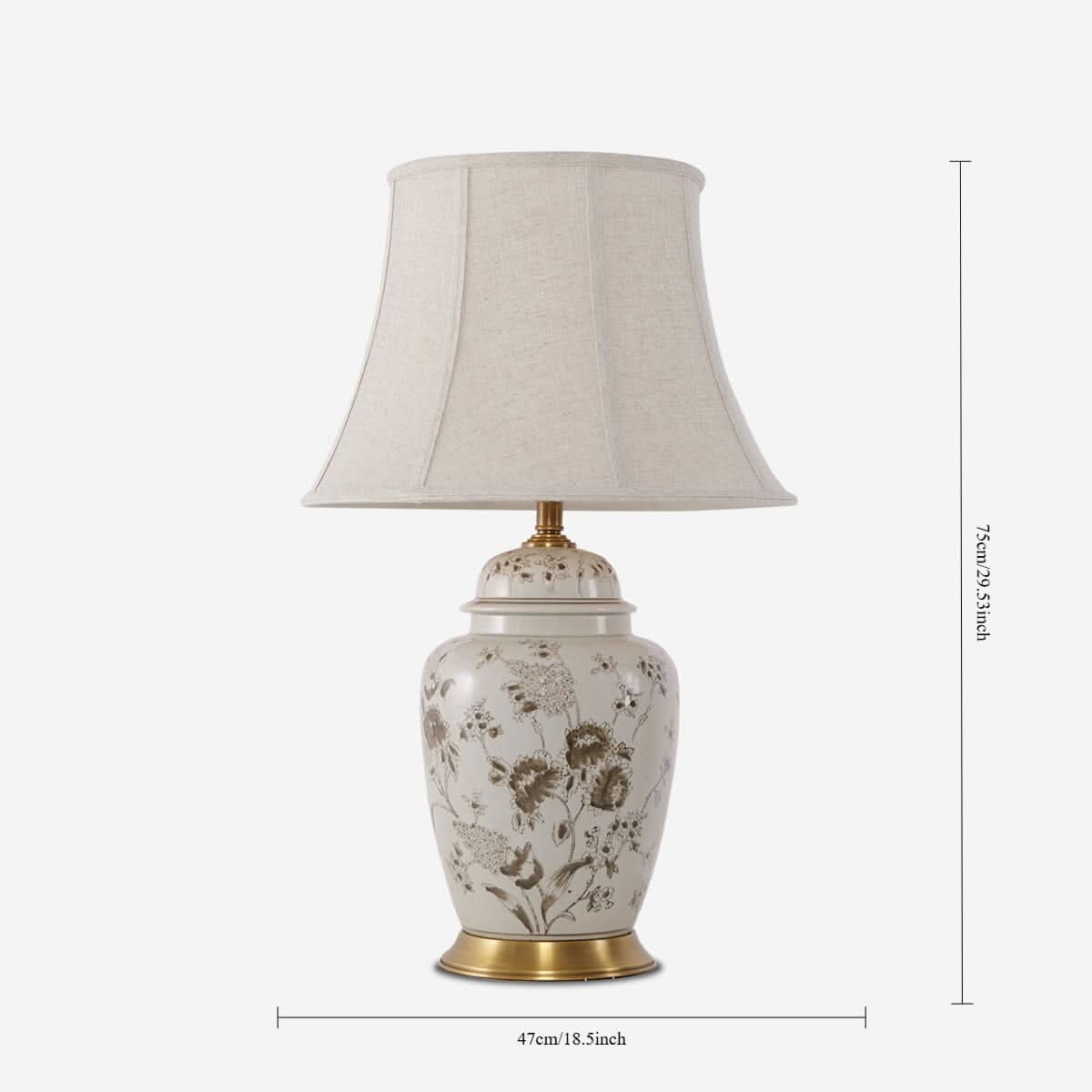 Lightsin Table Lamp Ceramic and Copper Chrysanthemum Design with Fabric Shade