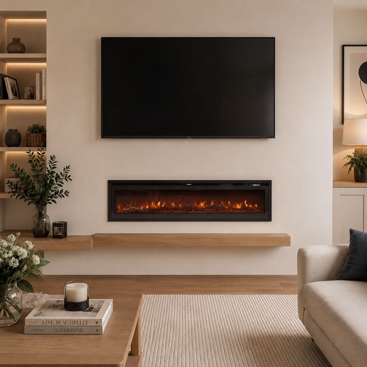 40/50/60/70/80 Inch Electric Fireplace 12 Colour LED Flame Effect Heater with Remote Control