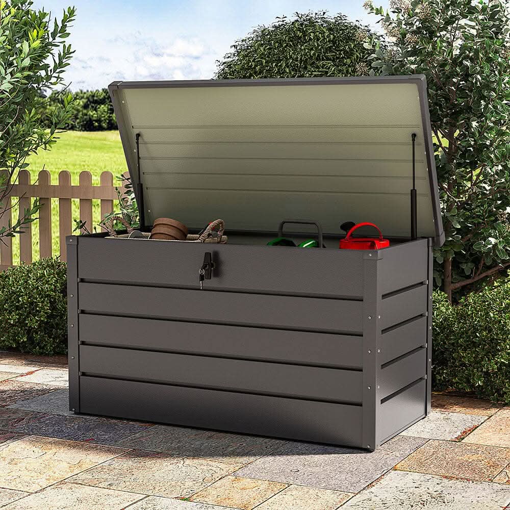 350L Metal Outdoor Garden Storage Box Lockable Grey