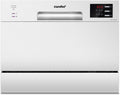 COMFEE 6.5L White/Silver Compact Countertop Dishwasher with LED Display and 6 Place Settings