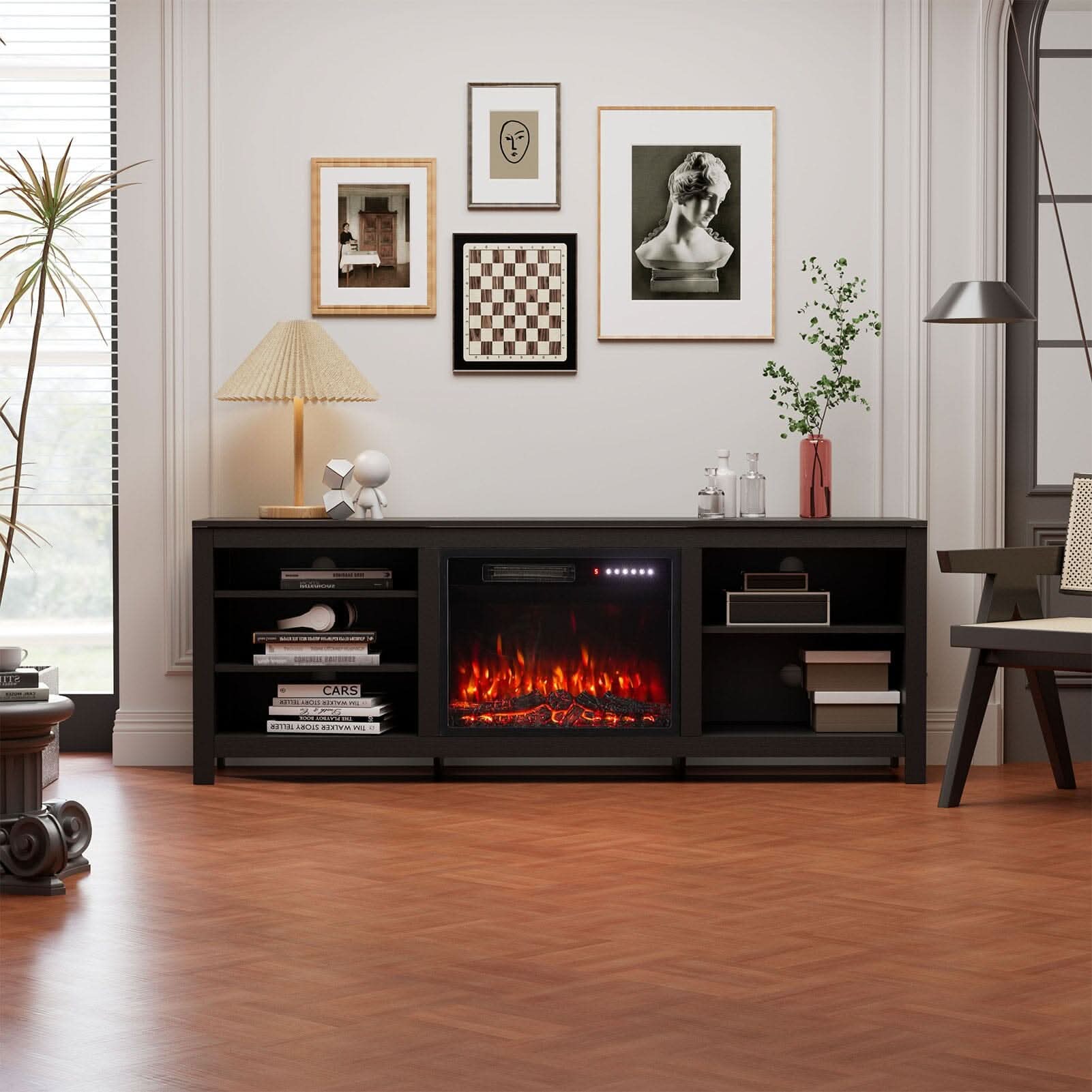 23Inch Electric Fireplace with TV Stand | 12 Flame Colours, Remote Control
