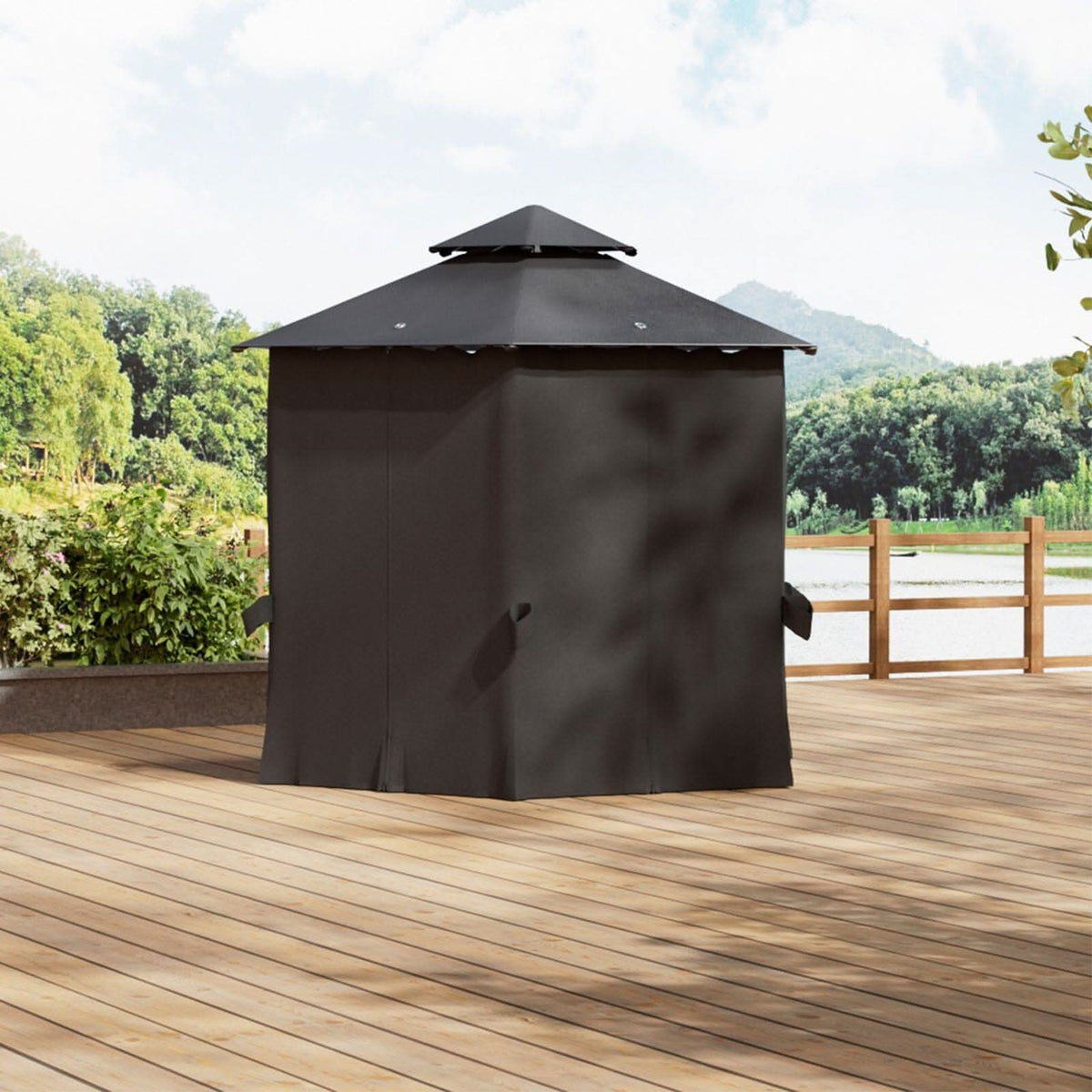 1.6x1.6x1.6m Dark Grey Hexagonal Shade Canopy with Fence