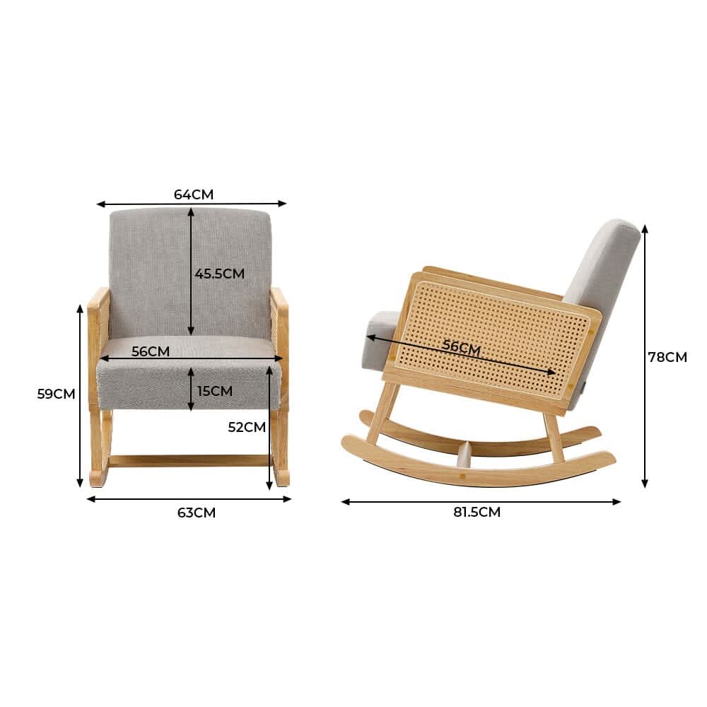 Linen Wooden Rocking Chair-Grey