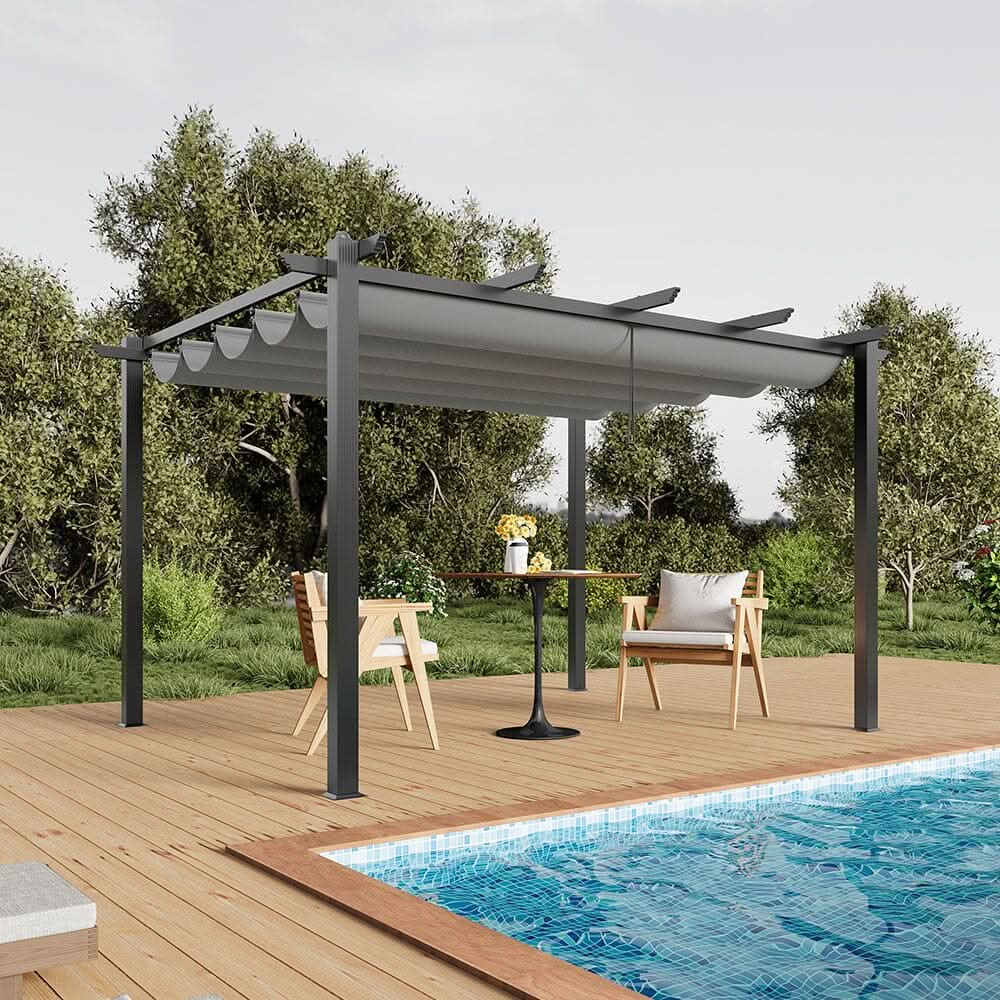 3x3m/3x4m/3x6m/4x4m All-Aluminum Flat Top Tarp Tent -Off-White/Light Grey