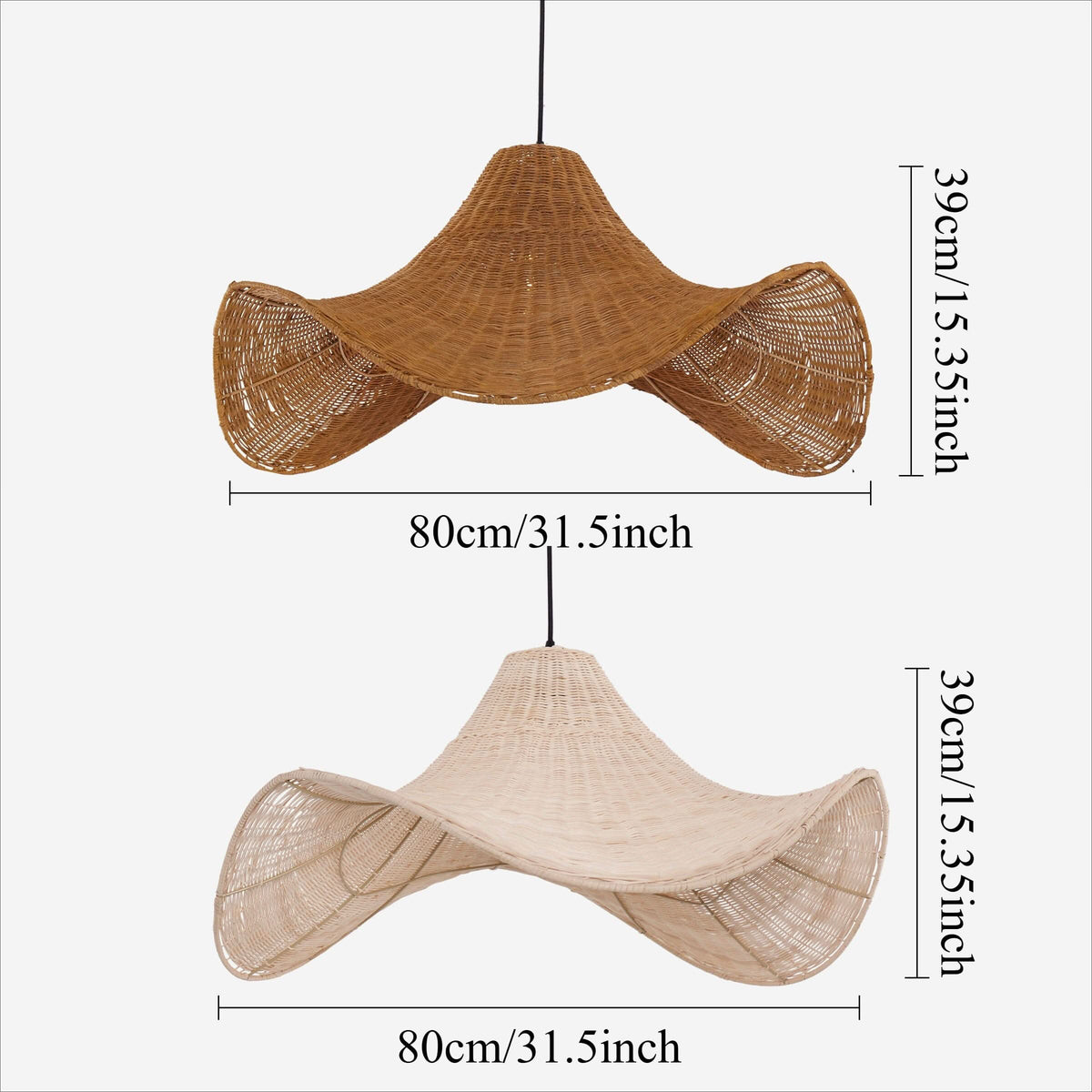 Lightsin Handwoven Rattan Pendant Light Natural & White Hat-Shaped Ceiling Light