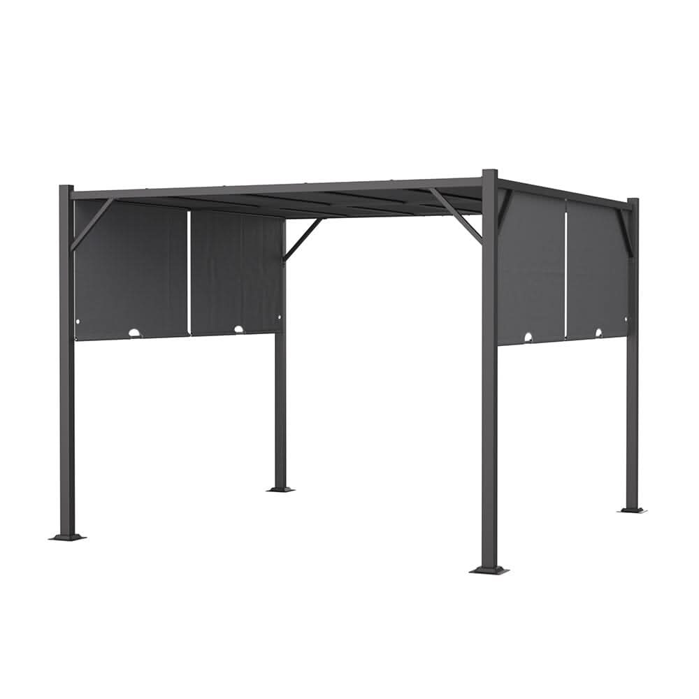 9ft Outdoor Steel Pergola Luxury with Retractable Canopy