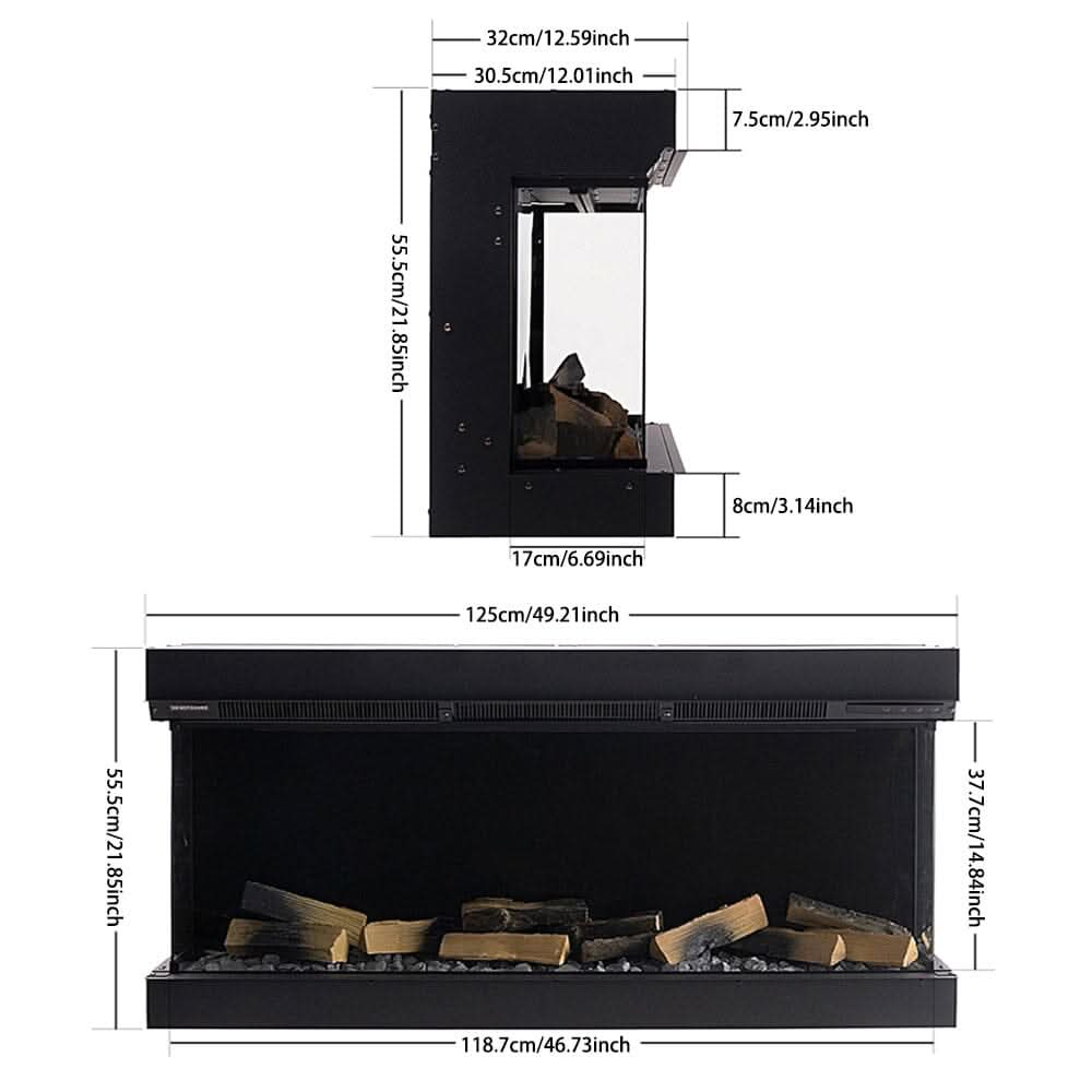 40/50/60/70-Inch 3-Sided Freestanding Electric Fireplace 12 Flame Colours and 5 Brightness Modes