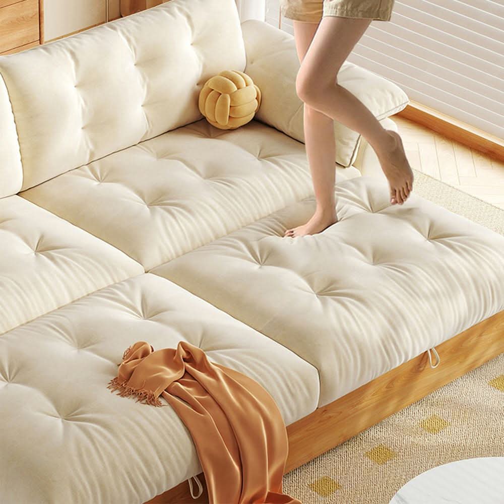 Cottonfy Solid Wood Folding Sofa Bed with Sleeper Chaise
