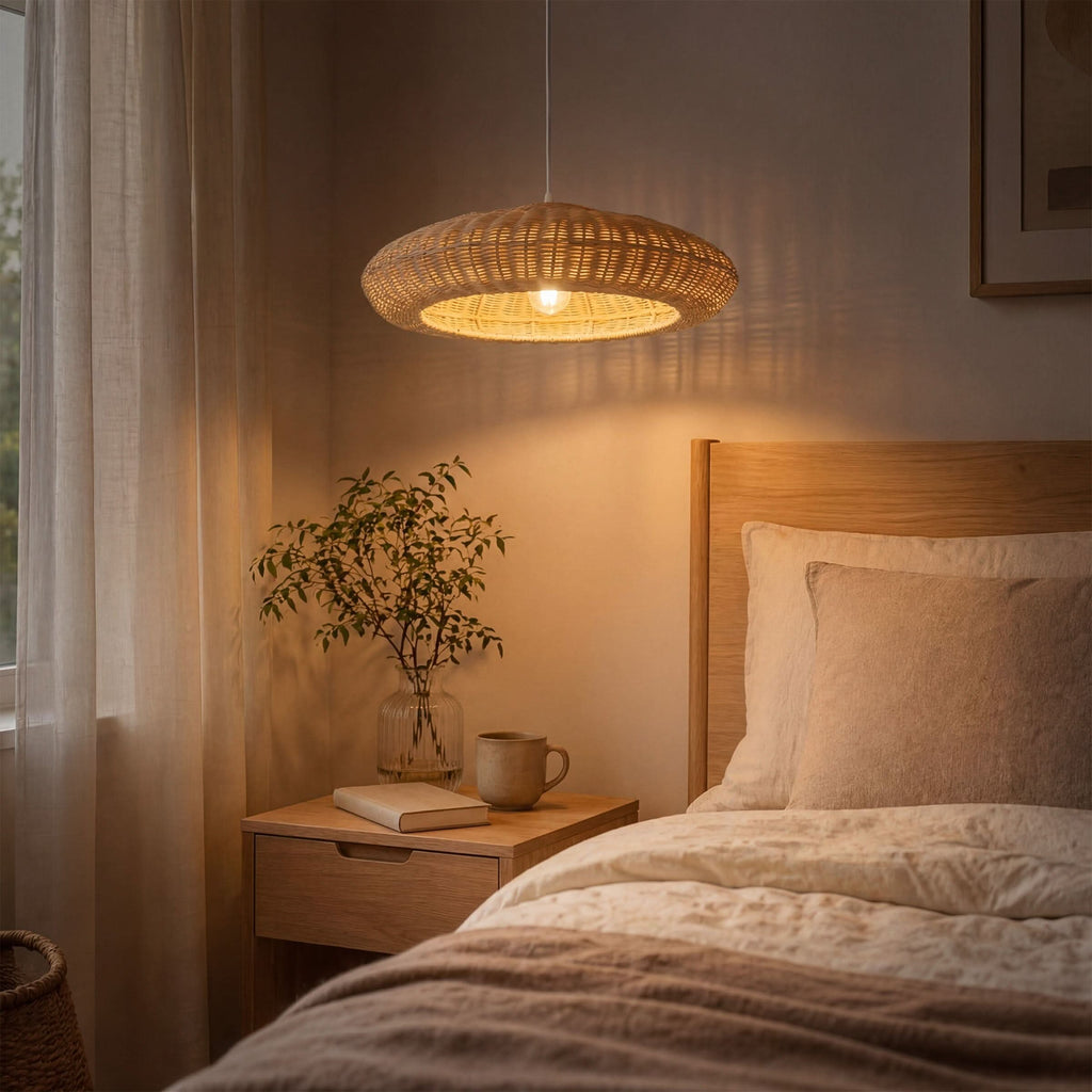 Lightsin Japanese Shell-Inspired Rattan Pendant Light Natural Serenity