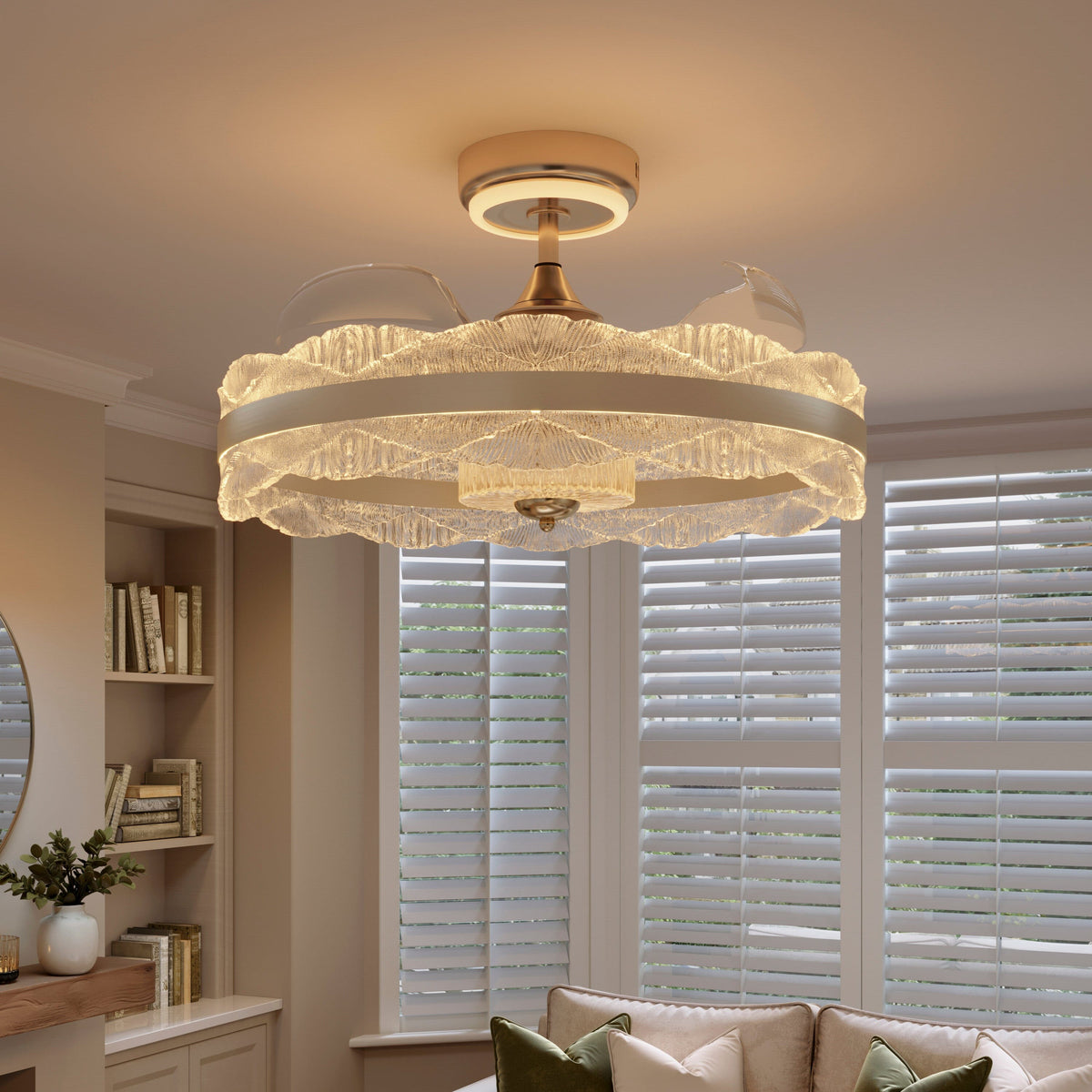 Lightsin Luxury Gold Frame LED Ceiling Fan Light with Retractable Blades