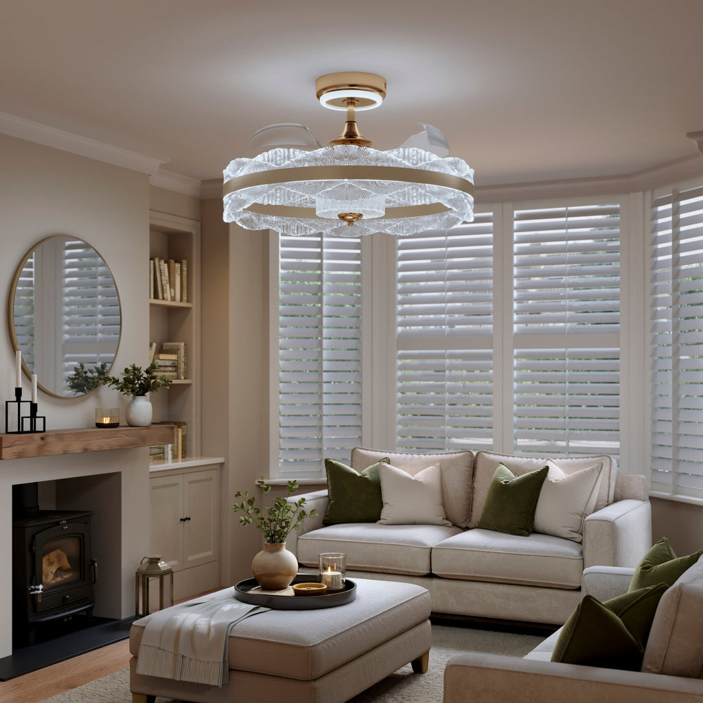 Lightsin Luxury Gold Frame LED Ceiling Fan Light with Retractable Blades
