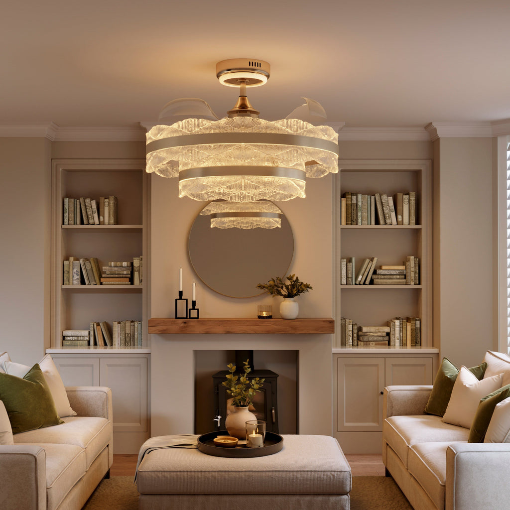 Lightsin Luxury Gold Frame LED Ceiling Fan Light with Retractable Blades