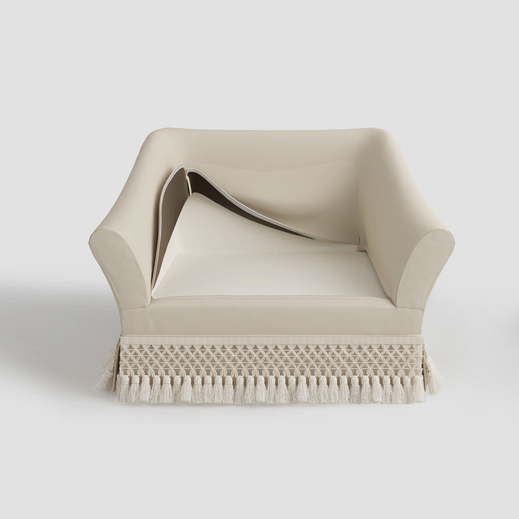 Cottonfy Slipcover Linen Armchair with Fringe