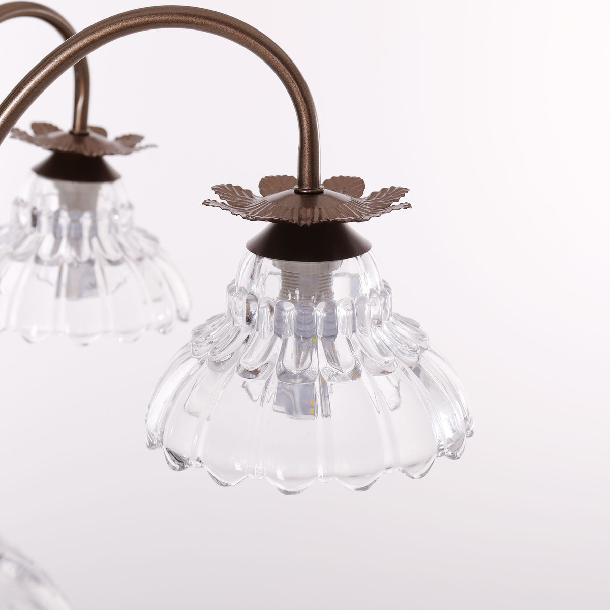 6-Light Gold Vintage Floral Glass Chandelier | E14 Ceiling Lamp