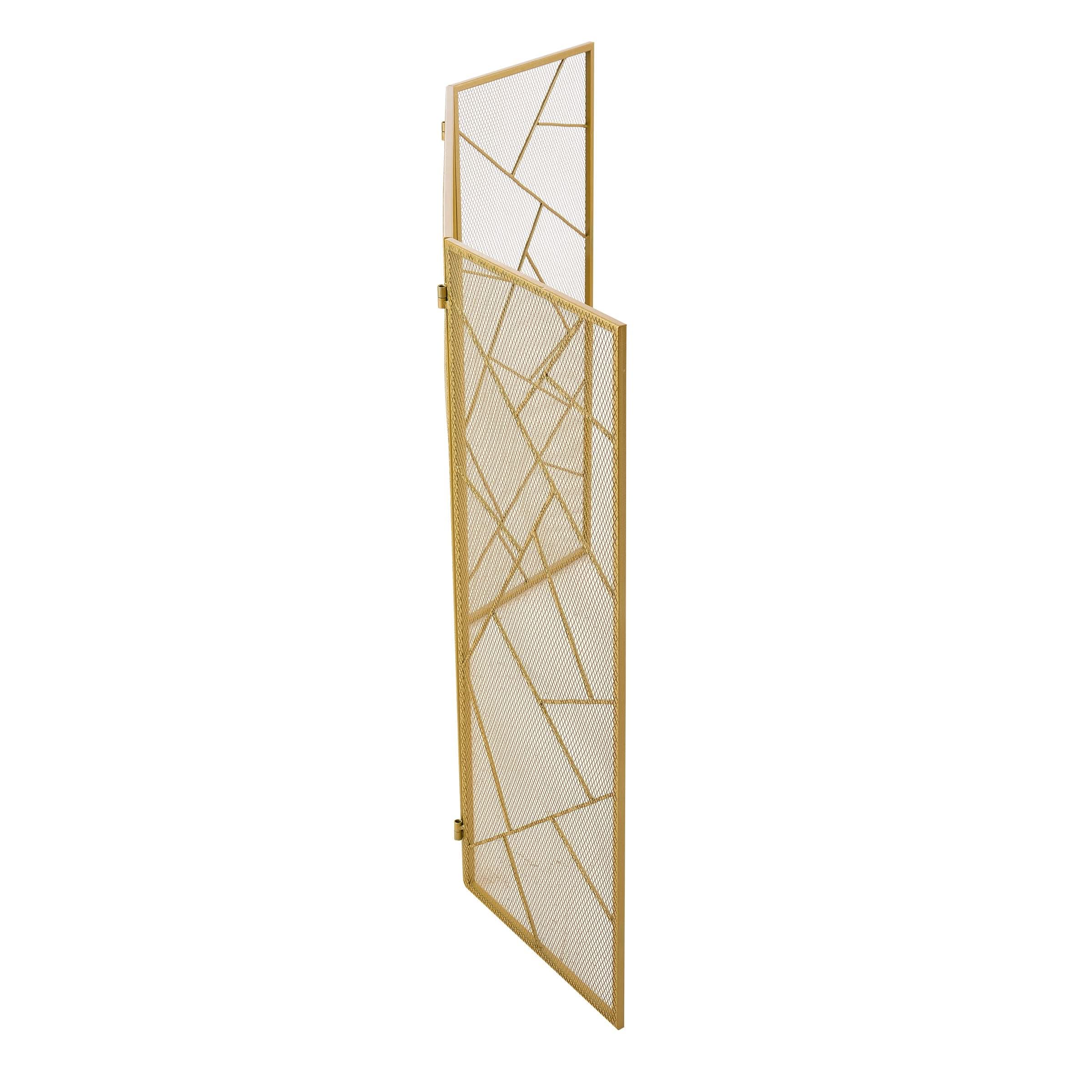 Smallbee Triple-Fold Iron Fireplace Screen Gold Frame – 132x1x80cm