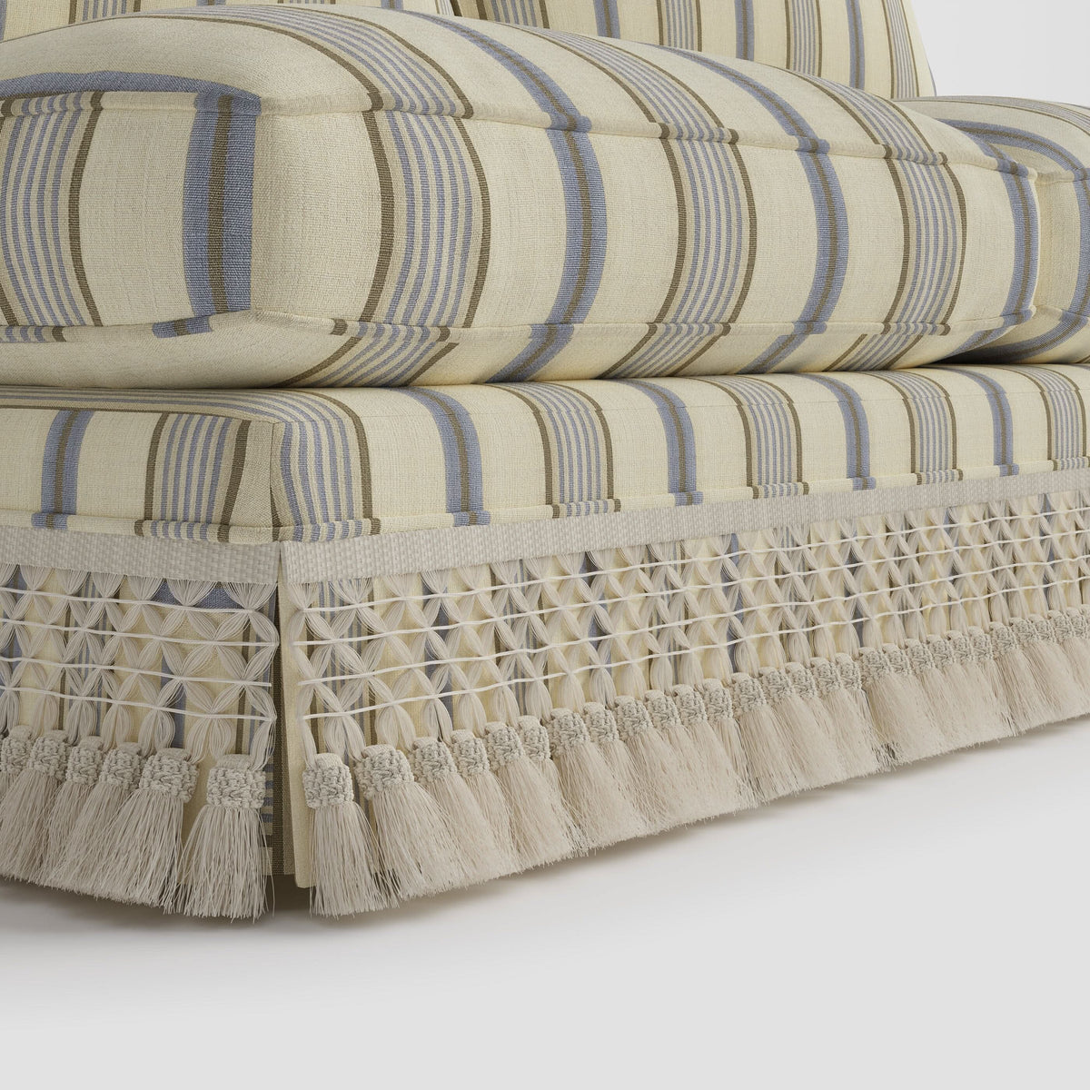 Armless Sofa with Fringed Trim and Removable Covers