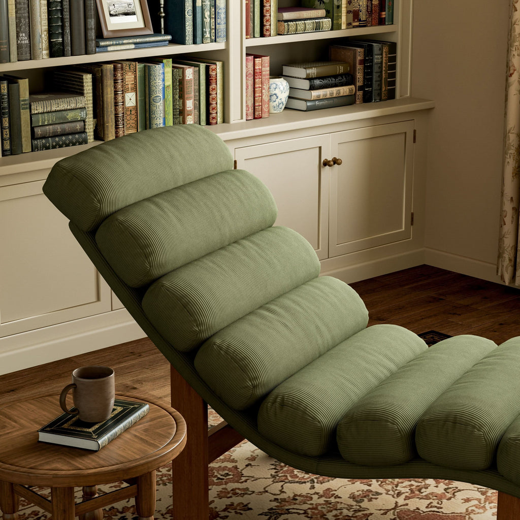 Cottonfy Modern Ergonomic Corduroy Chaise Lounge with Natural Wooden Frame