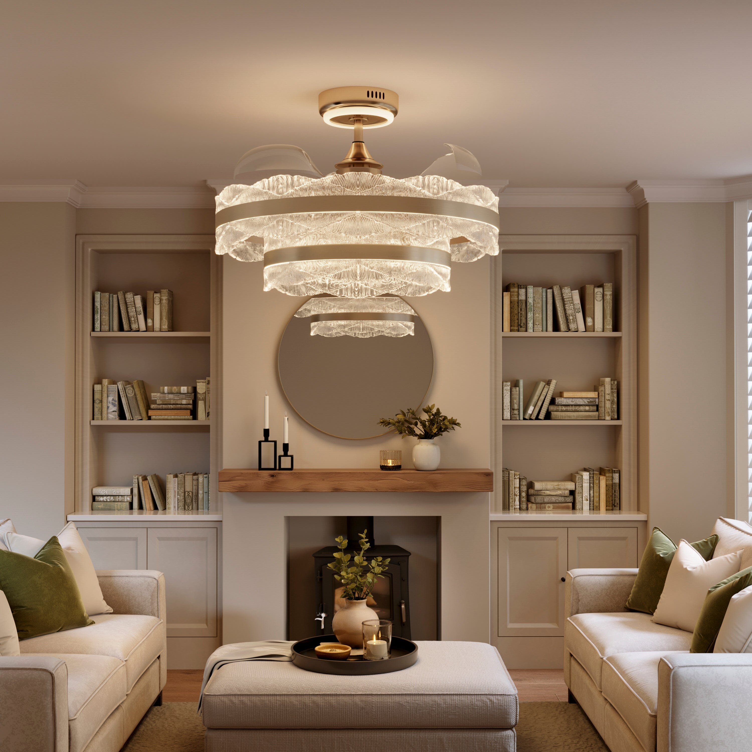 Lightsin Luxury Gold Frame LED Ceiling Fan Light with Retractable Blades