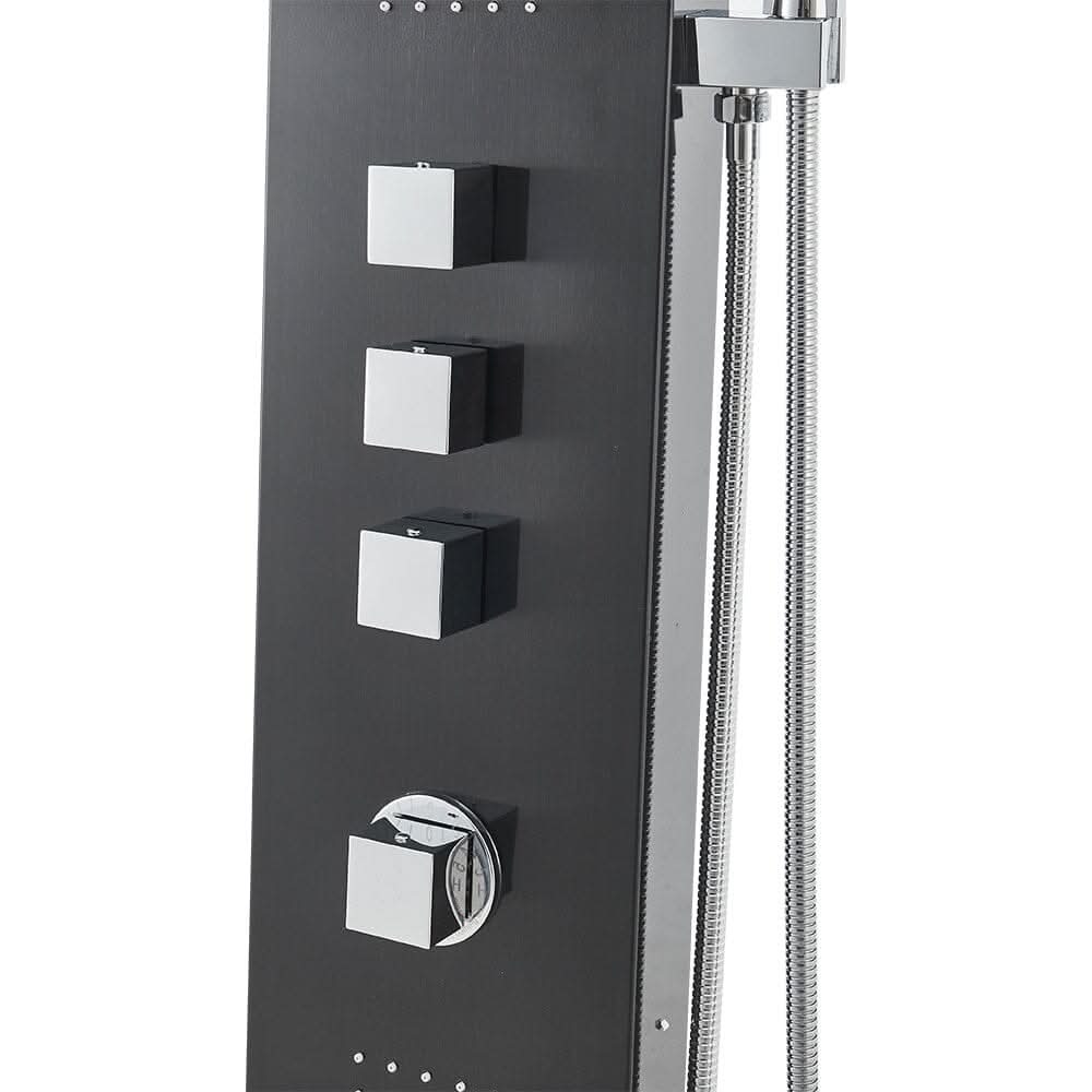 135cm H Bathroom Black Shower Tower Panel with 2 Large Body Jets & Hand Shower