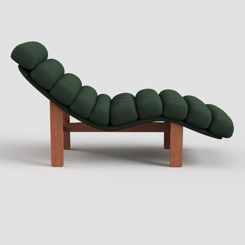 Cottonfy Modern Ergonomic Corduroy Chaise Lounge with Natural Wooden Frame