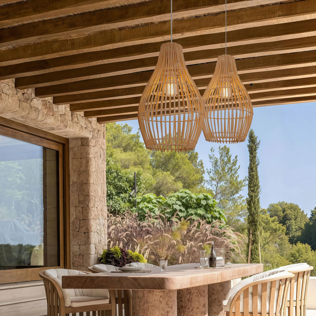 Lightsin Natural Rattan and Bamboo Pendant Light with Iron Frame