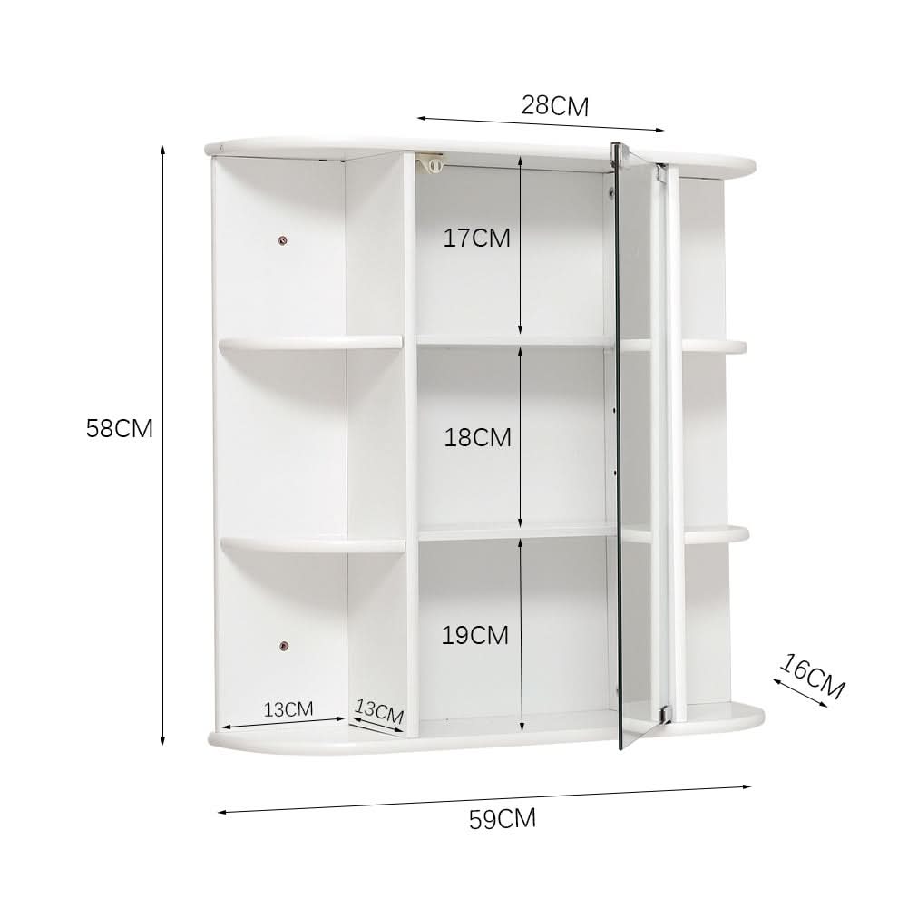 Bathroom Mirror Cabinets Wall Mounted One Door Storage Shelves Furniture White