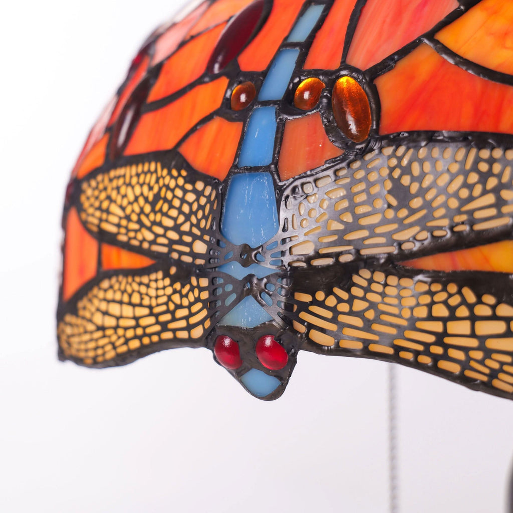 Lightsin Tiffany Table Lamp | Handcrafted Stained Glass Dragonfly Series Blue Dragonfly