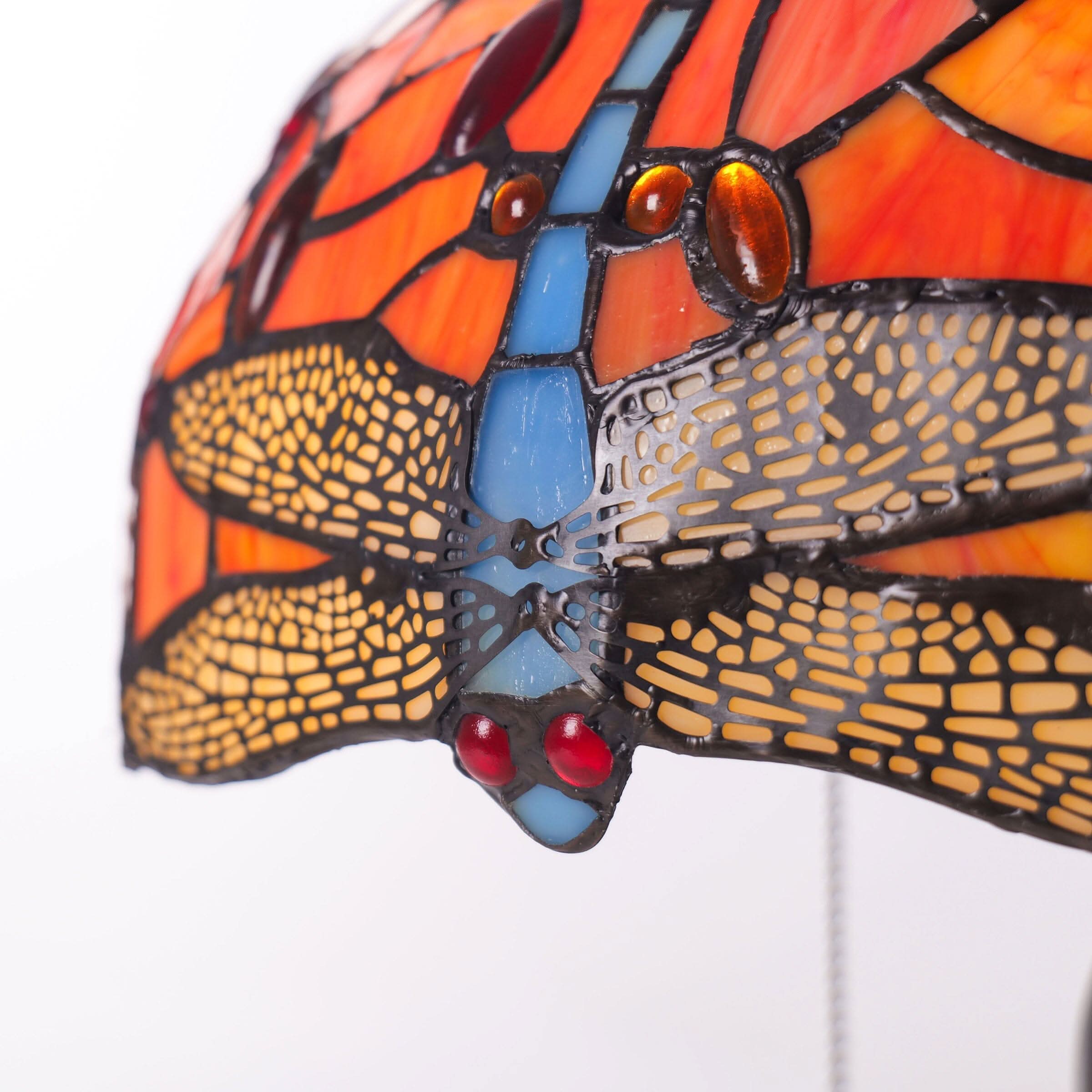 Lightsin Tiffany Table Lamp | Handcrafted Stained Glass Dragonfly Series Blue Dragonfly