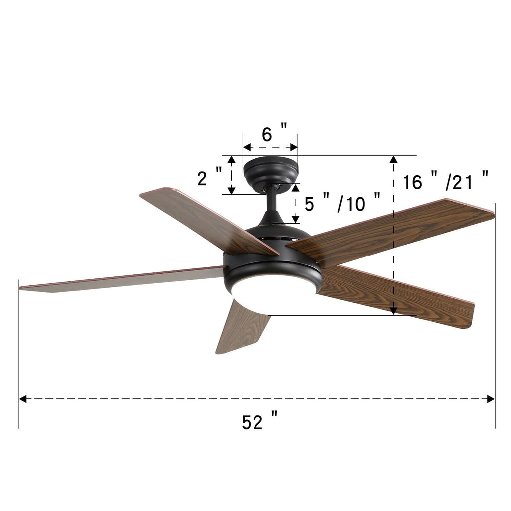 52 Inch Wooden Blades Ceiling Fan with LED Lamp Light Dimmable and Remote