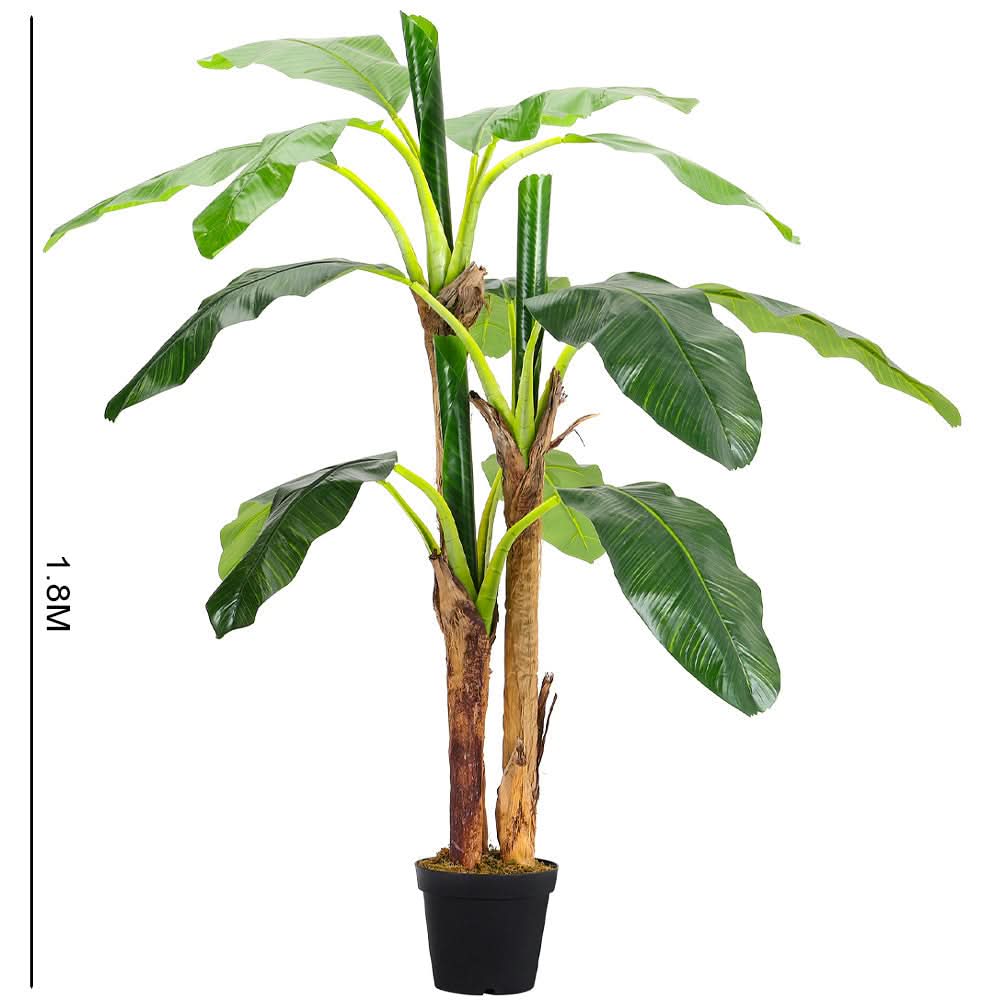 180cm H Lifelike Banana Artificial Tree 3 Trunk in Black Planter